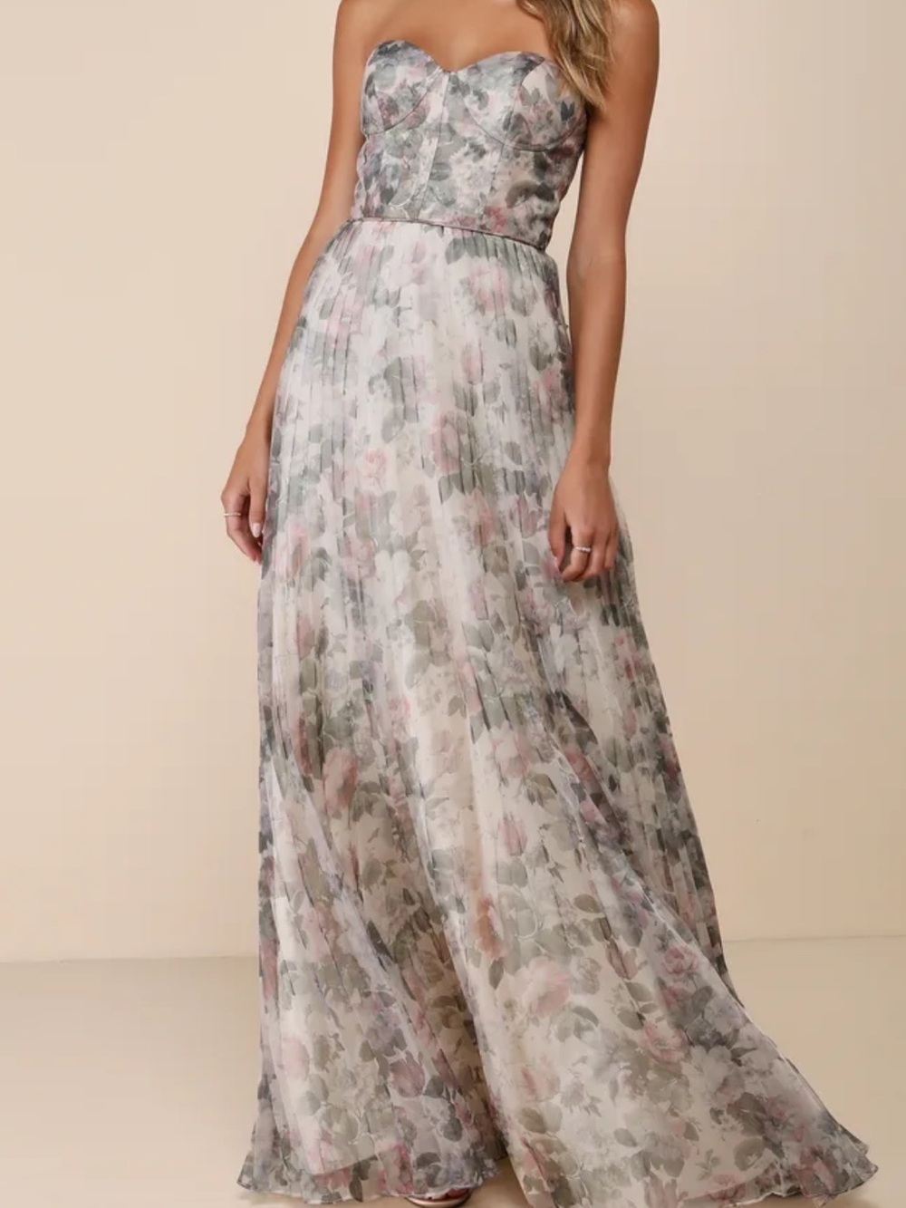 Most Beautiful Day Ivory Multi Floral Print Organza Maxi Dress